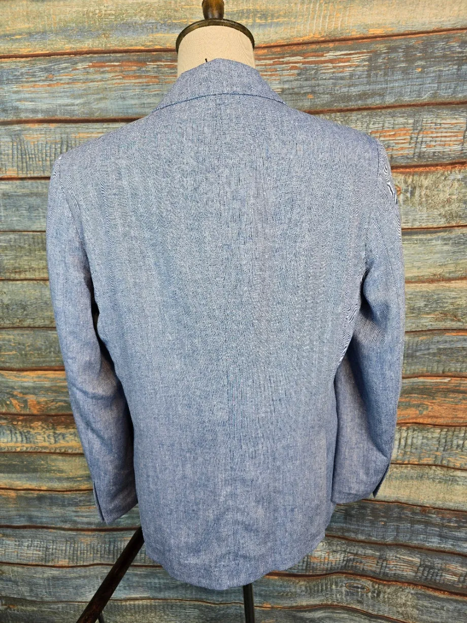 FYNCH-HATTON Light Blue Linen Blend Herringbone Jacket