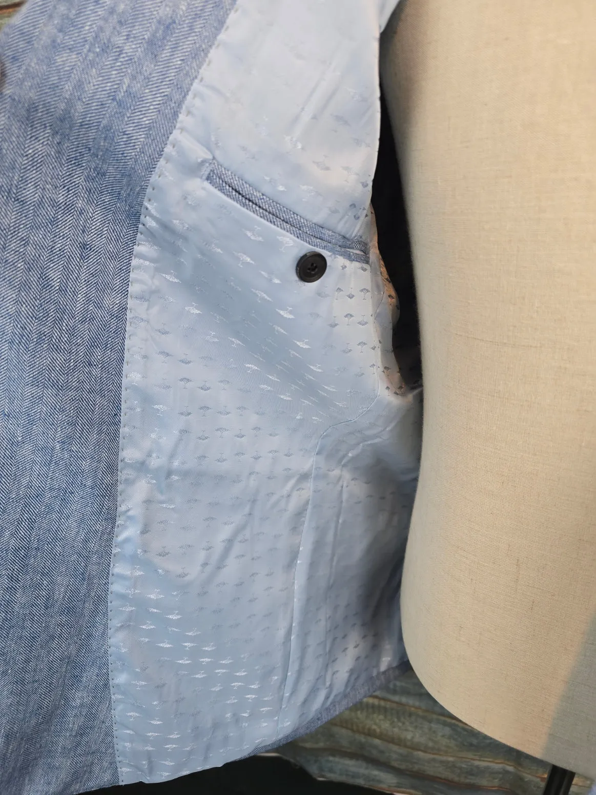 FYNCH-HATTON Light Blue Linen Blend Herringbone Jacket