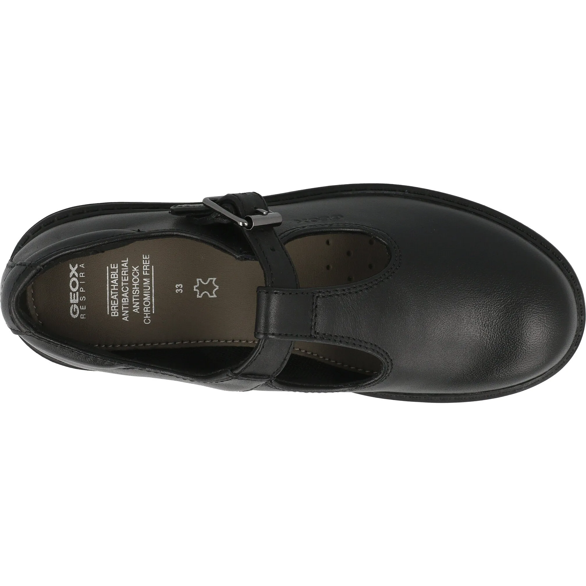 Geox Casey Black Leather T-Bar School Ballet Flats