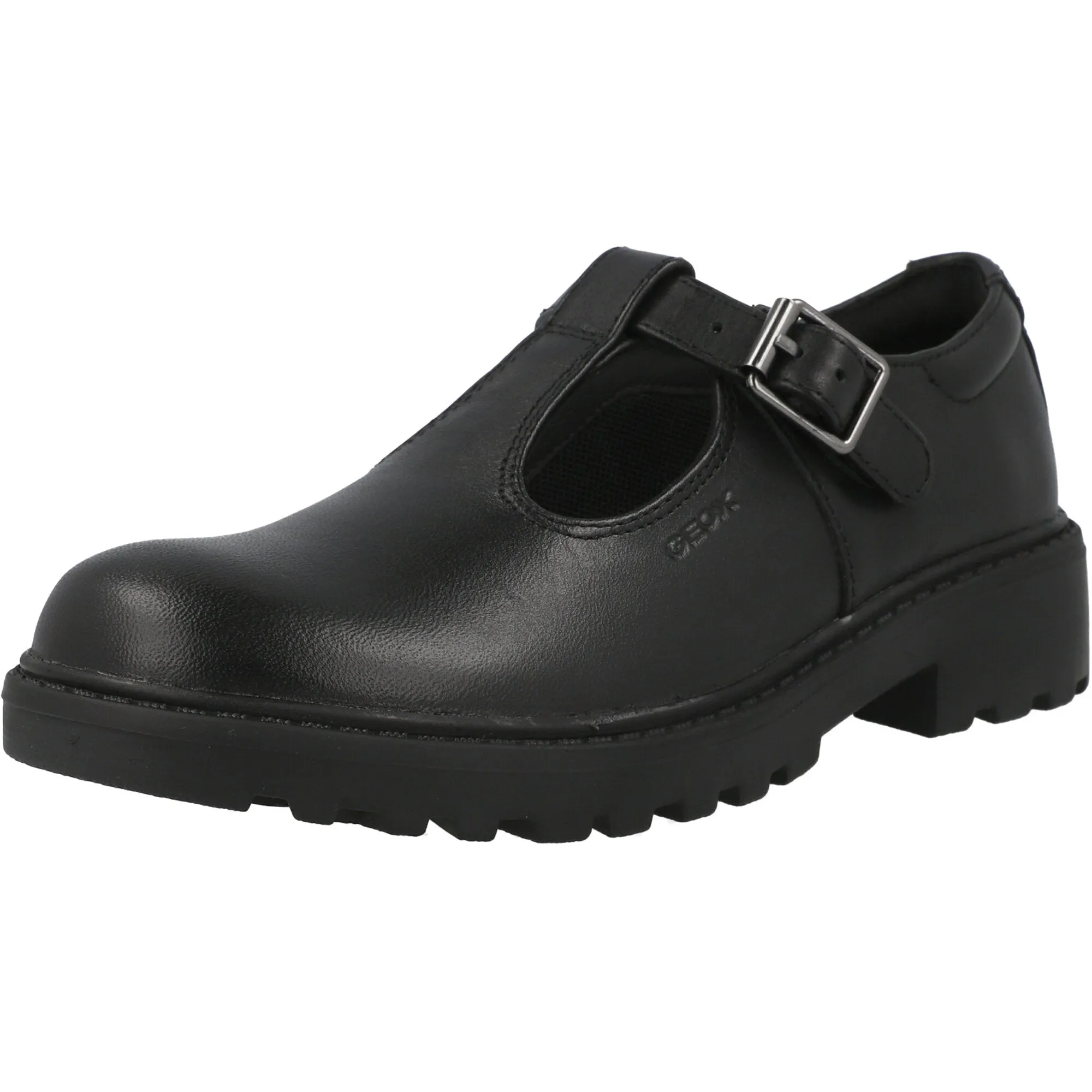 Geox Casey Black Leather T-Bar School Ballet Flats