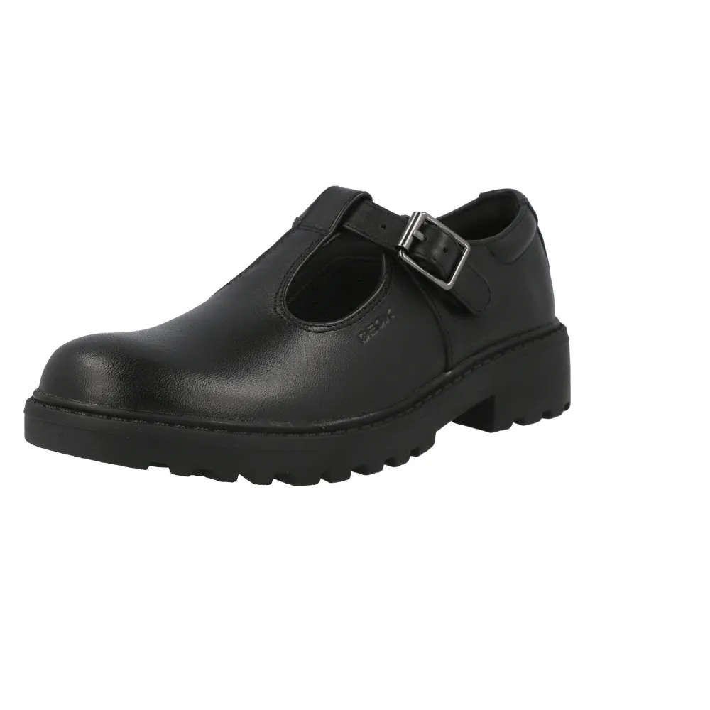 Geox Casey Black Leather T-Bar School Ballet Flats
