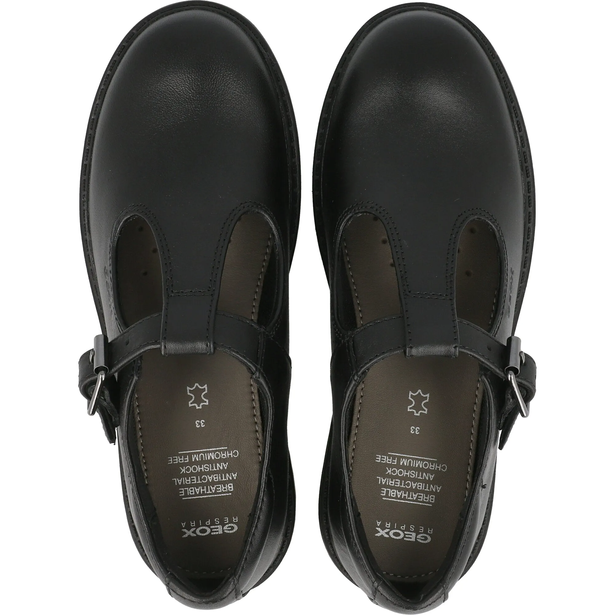 Geox Casey Black Leather T-Bar School Ballet Flats