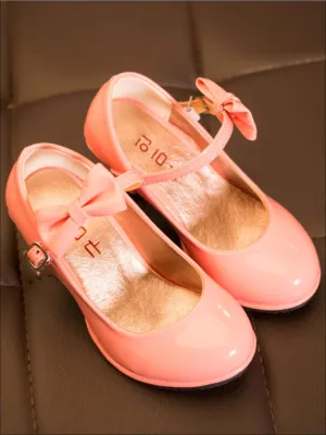 Girls Patent Synthetic Leather Mary Jane Bow Tie Shoes By Liv and Mia