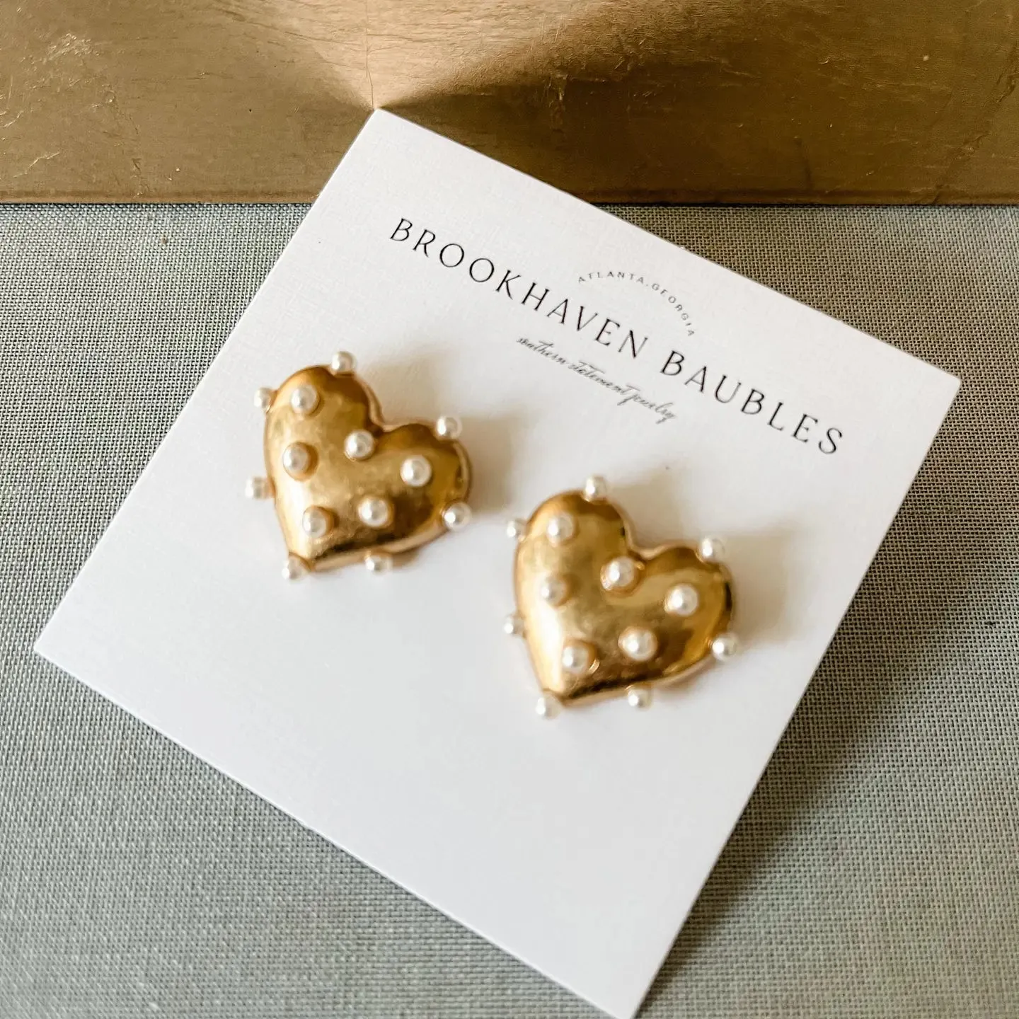 Gold Pearl Heart Statement Studs