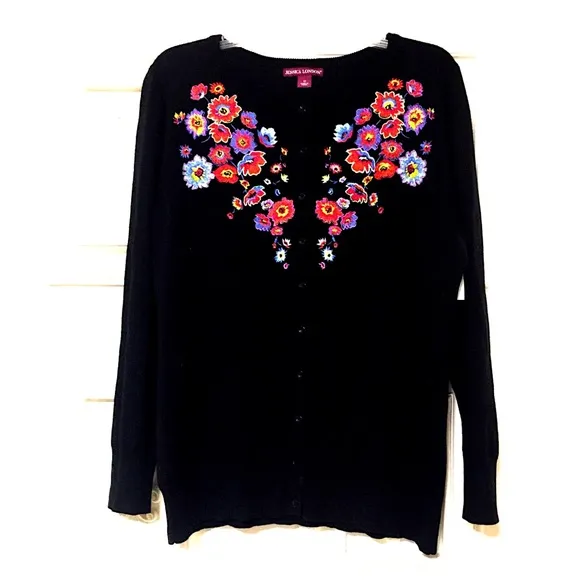 🌹Gorgeous Black Embroidery Floral Button Cardigan