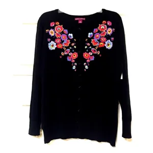 🌹Gorgeous Black Embroidery Floral Button Cardigan