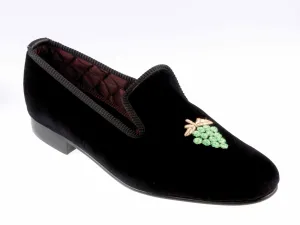 Grapes Motif Embroidered Velvet Slipper