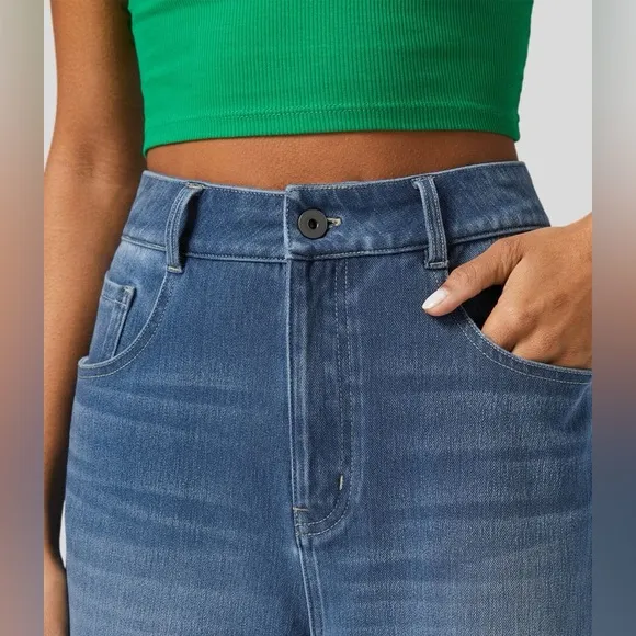 HALARA  Flex™ High Waisted Multiple Pockets Rolled Hem Wide Leg Casual Jeans