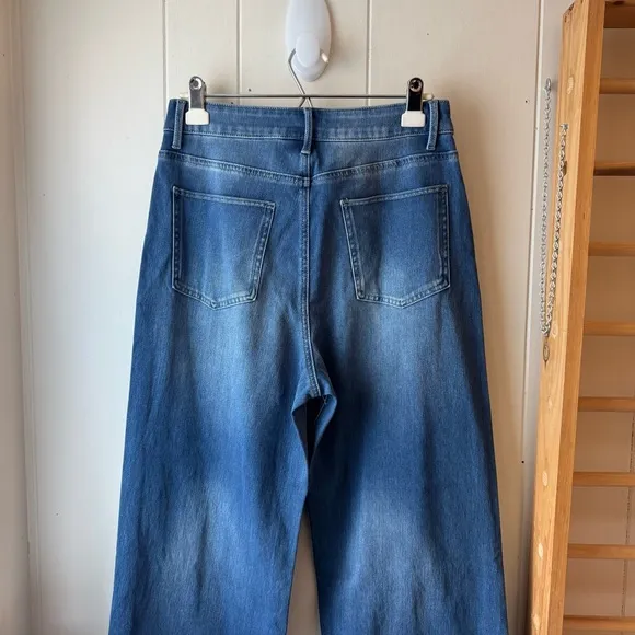 HALARA  Flex™ High Waisted Multiple Pockets Rolled Hem Wide Leg Casual Jeans