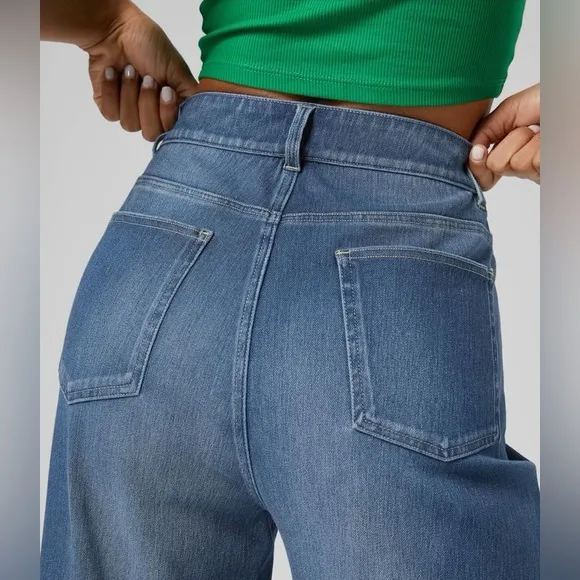 HALARA  Flex™ High Waisted Multiple Pockets Rolled Hem Wide Leg Casual Jeans
