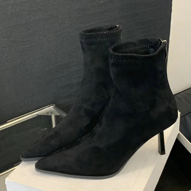 Handmade Leopard Print Pointed Toe Women’s Ankle Boots with Zipper and Thin High Heels