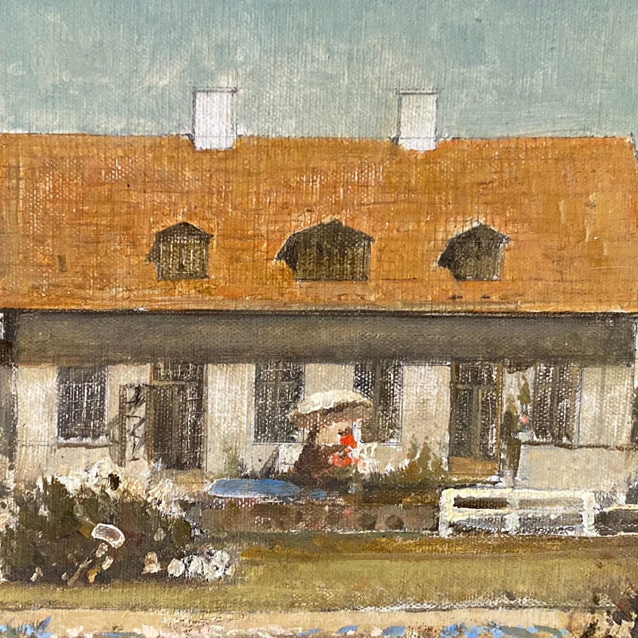 HARRY KLUGE Oil on Canvas Painting, Danish Cottage Landscape