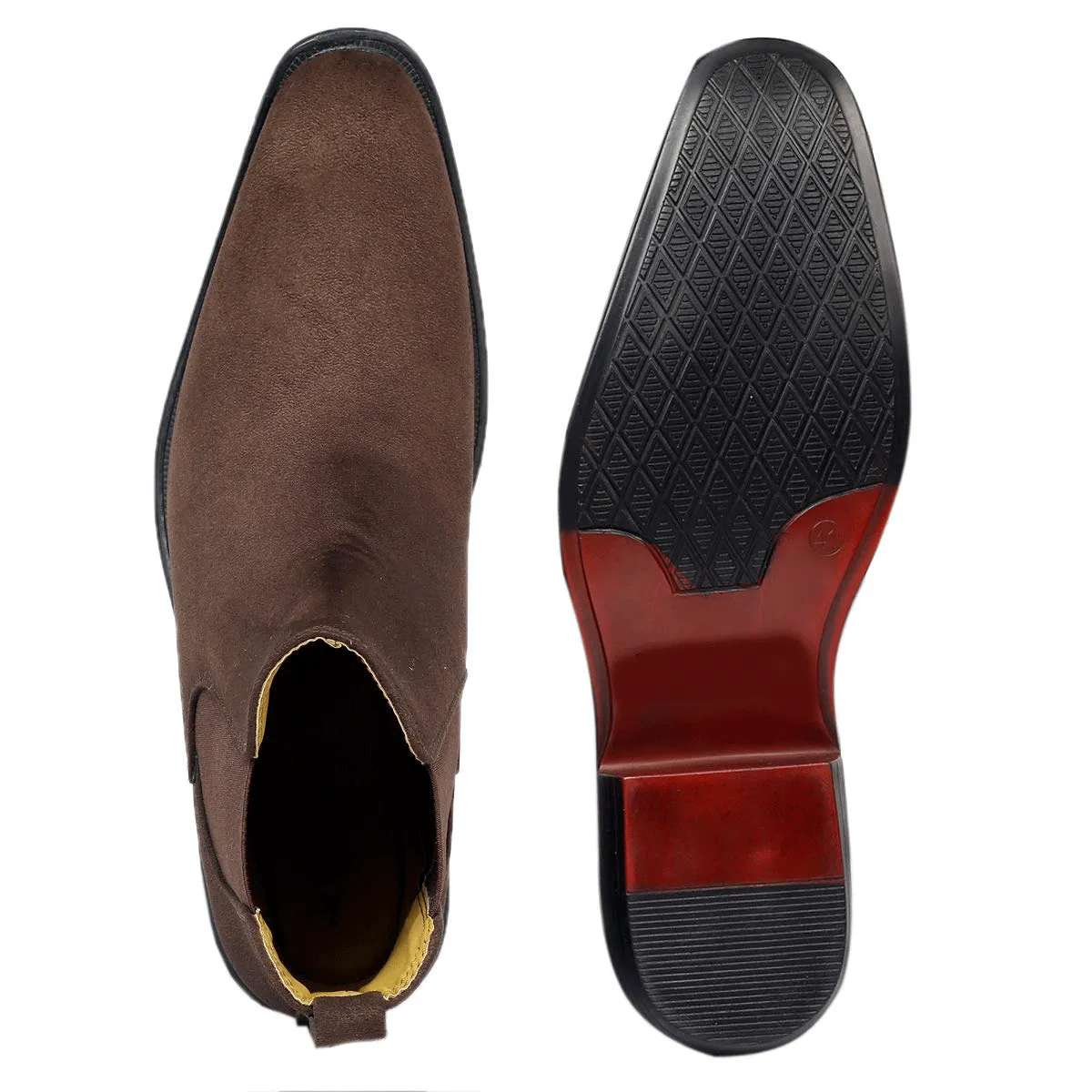Height Increasing Suede Material Brown Casual Chelsea Boots For Men-Unique and Classy