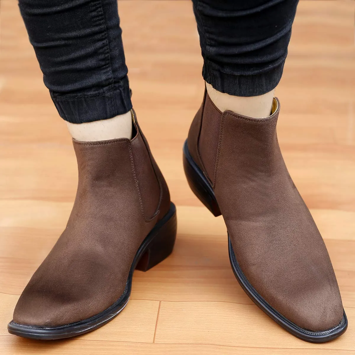 Height Increasing Suede Material Brown Casual Chelsea Boots For Men-Unique and Classy