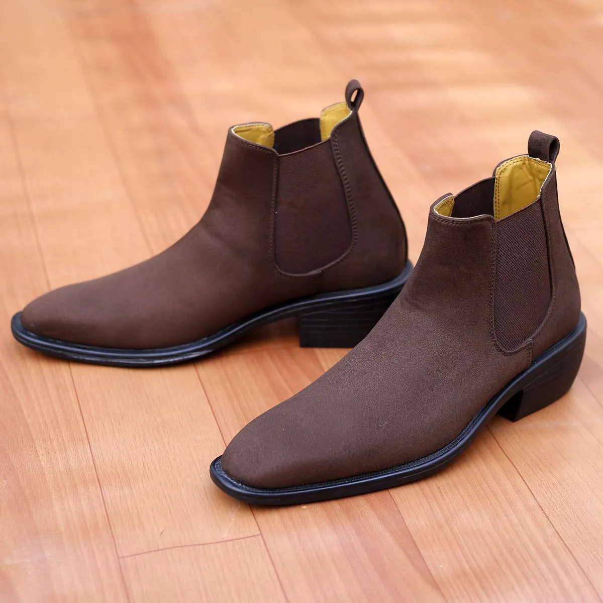 Height Increasing Suede Material Brown Casual Chelsea Boots For Men-Unique and Classy
