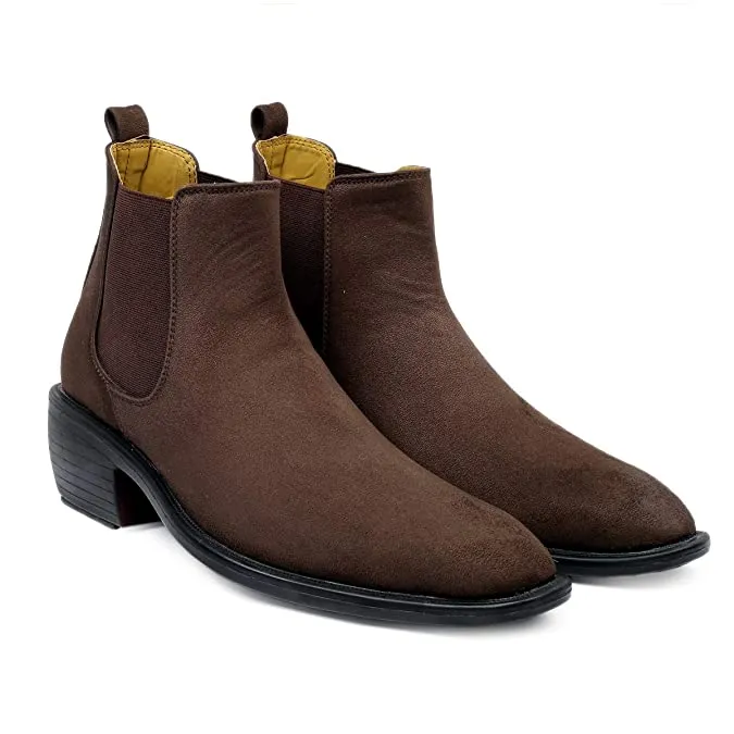 Height Increasing Suede Material Brown Casual Chelsea Boots For Men-Unique and Classy