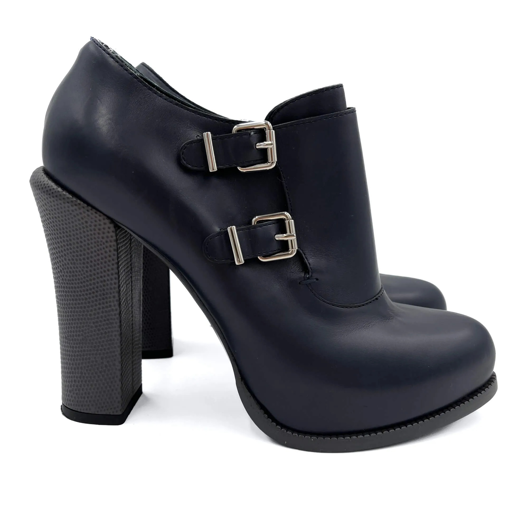 High Heel Ankle Boots Leather 40 1/2 Navy