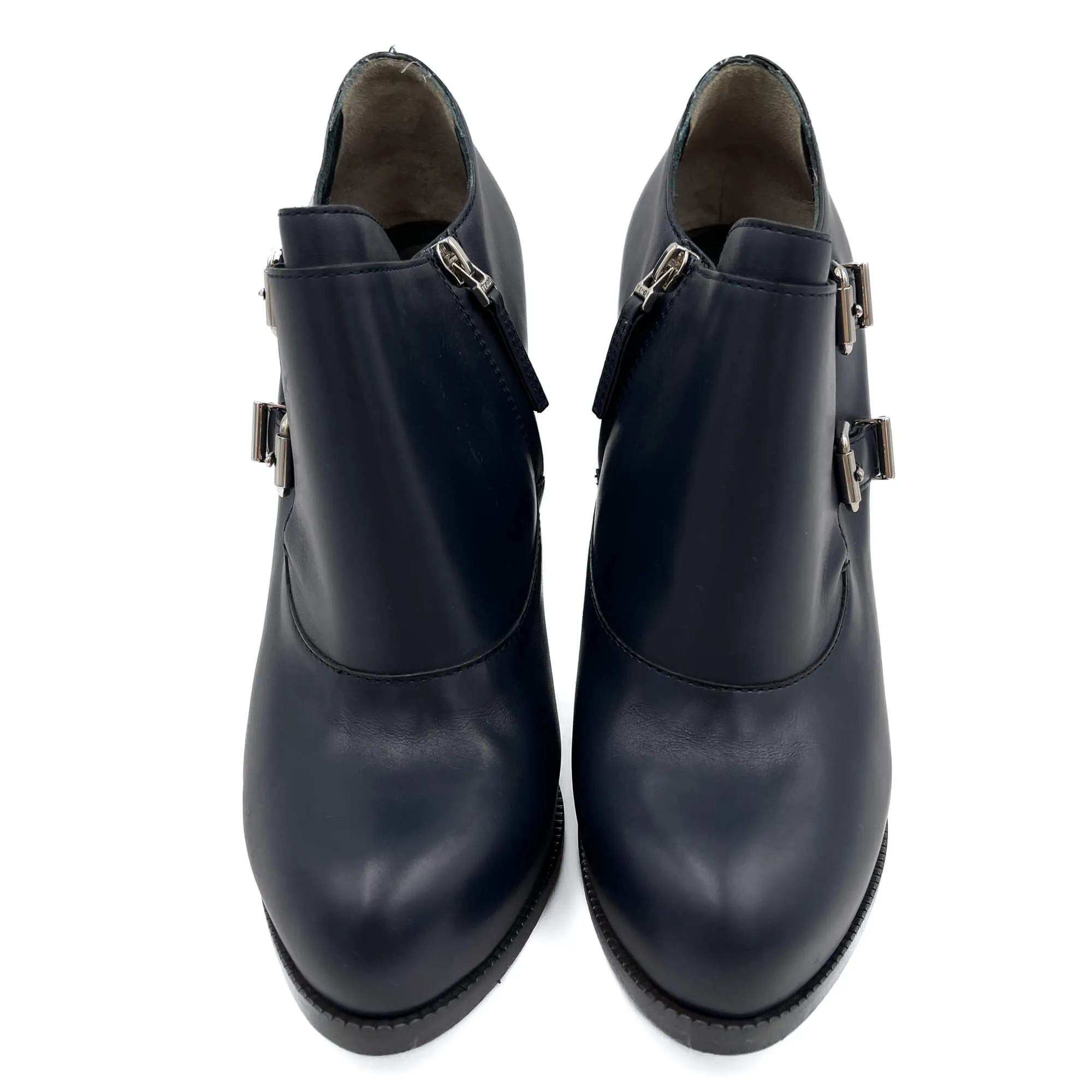 High Heel Ankle Boots Leather 40 1/2 Navy