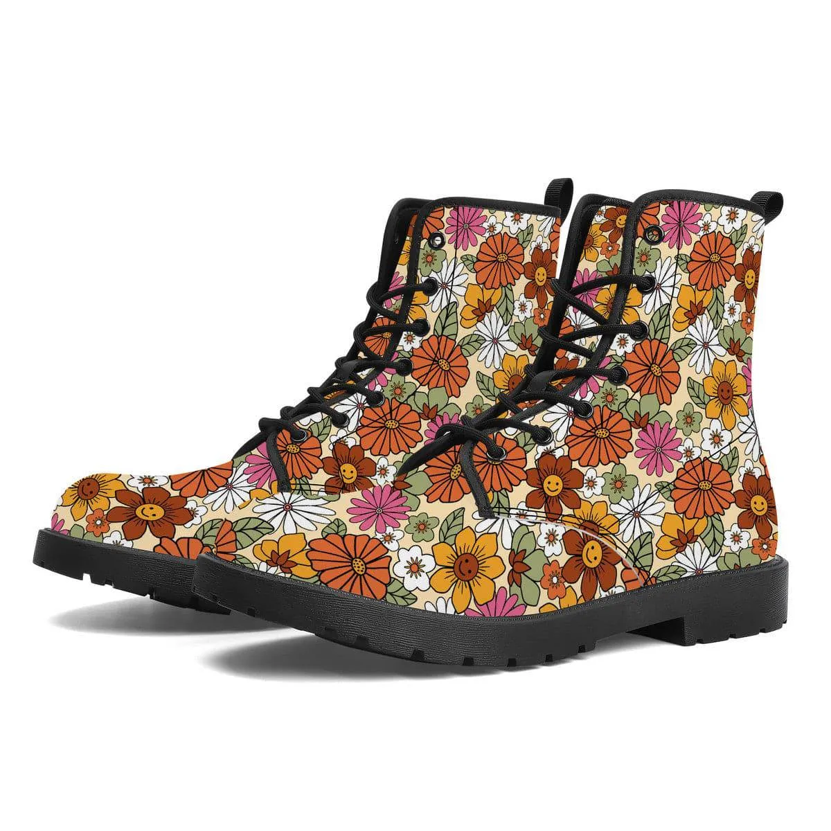 Hippie Flower Power Vegan Leather Boots