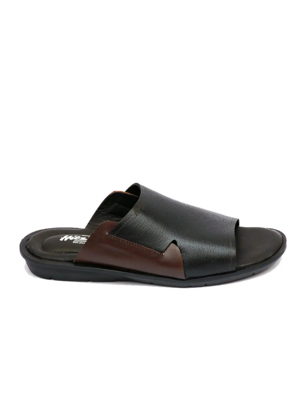 HITZ1004 Men's Black Leather Daily Wear Open Slipper