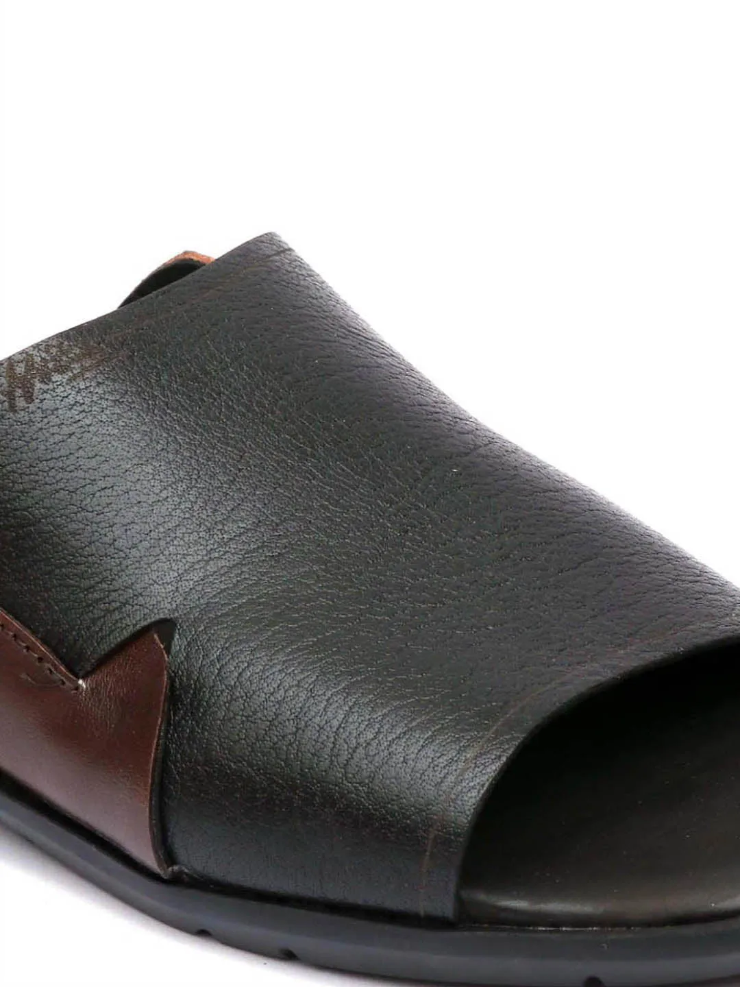 HITZ1004 Men's Black Leather Daily Wear Open Slipper