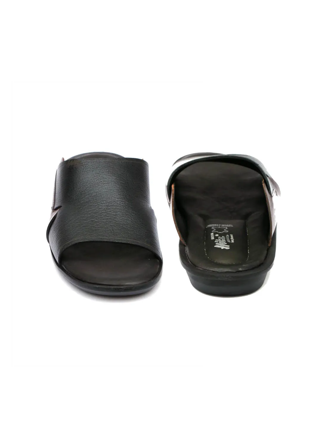 HITZ1004 Men's Black Leather Daily Wear Open Slipper