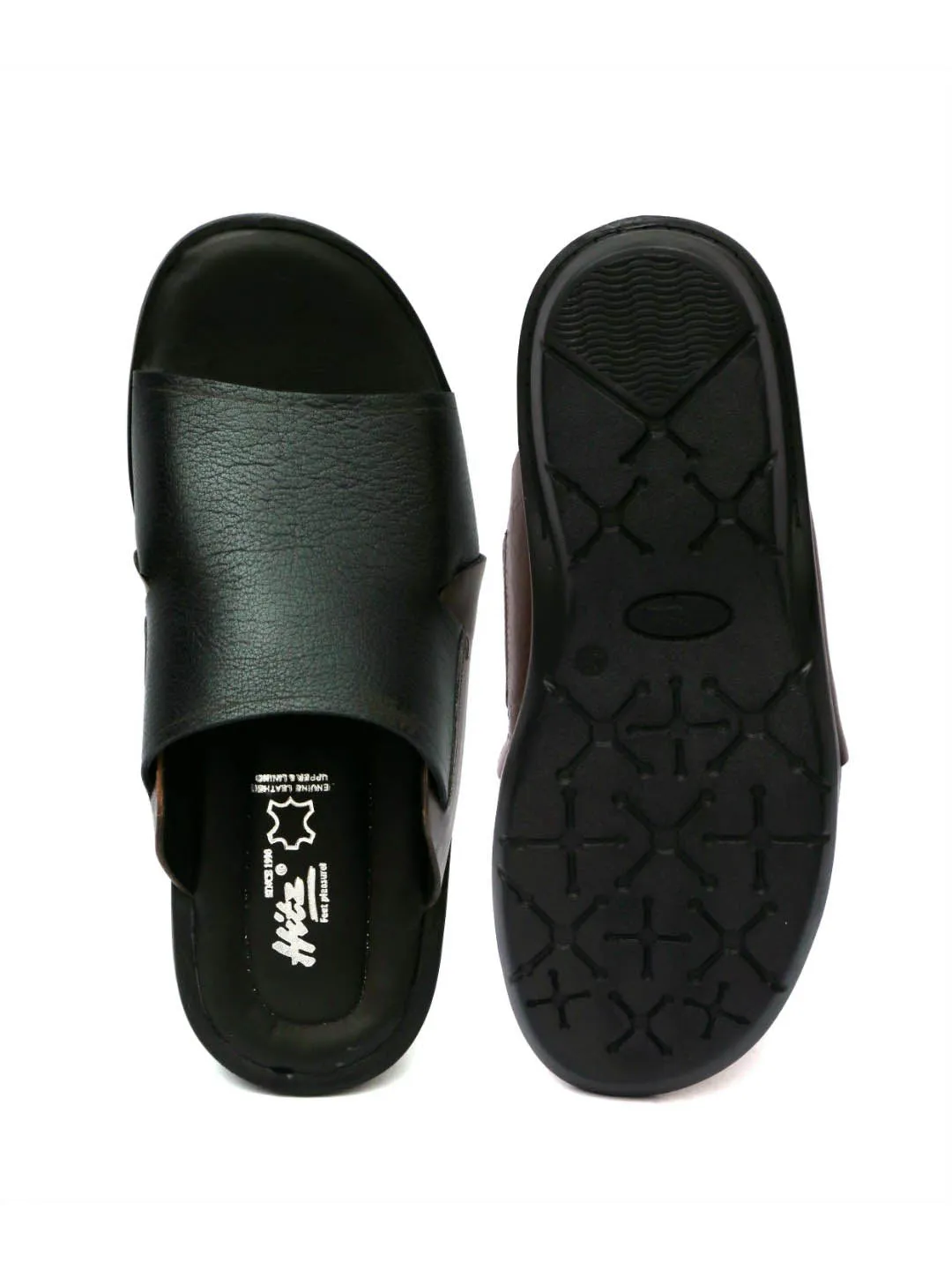 HITZ1004 Men's Black Leather Daily Wear Open Slipper
