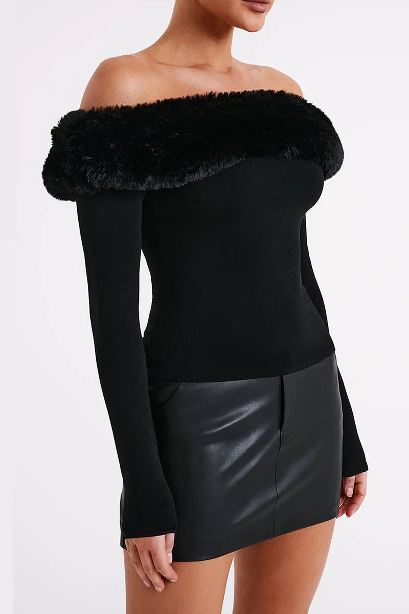 HTR1300 Midnight Velvet Off-Shoulder Top
