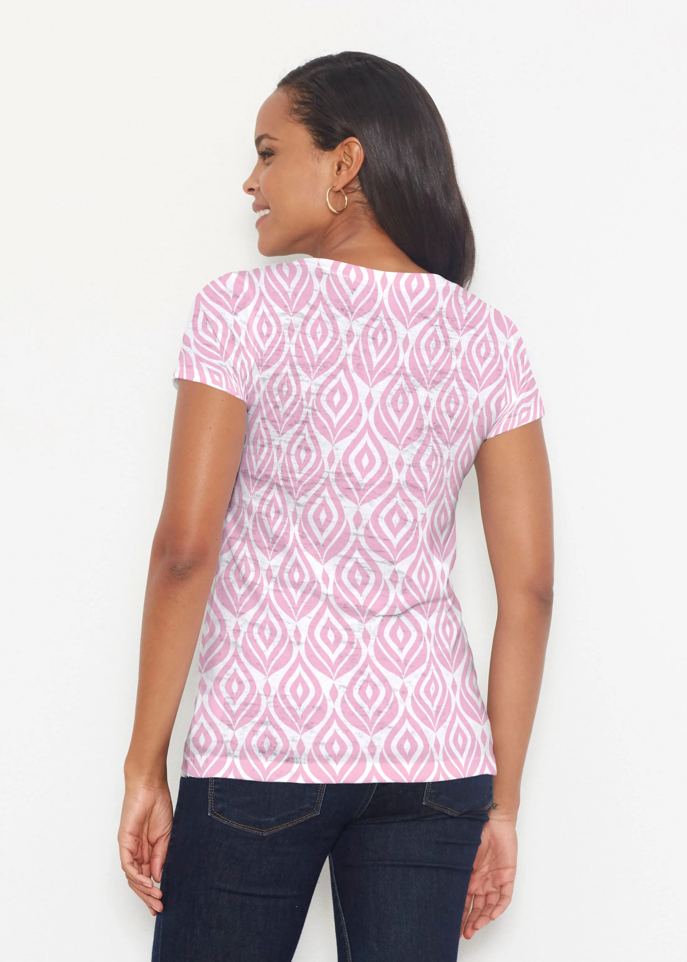 Ikat Buds Red/Pink (8096) ~ Short Sleeve Scoop Shirt