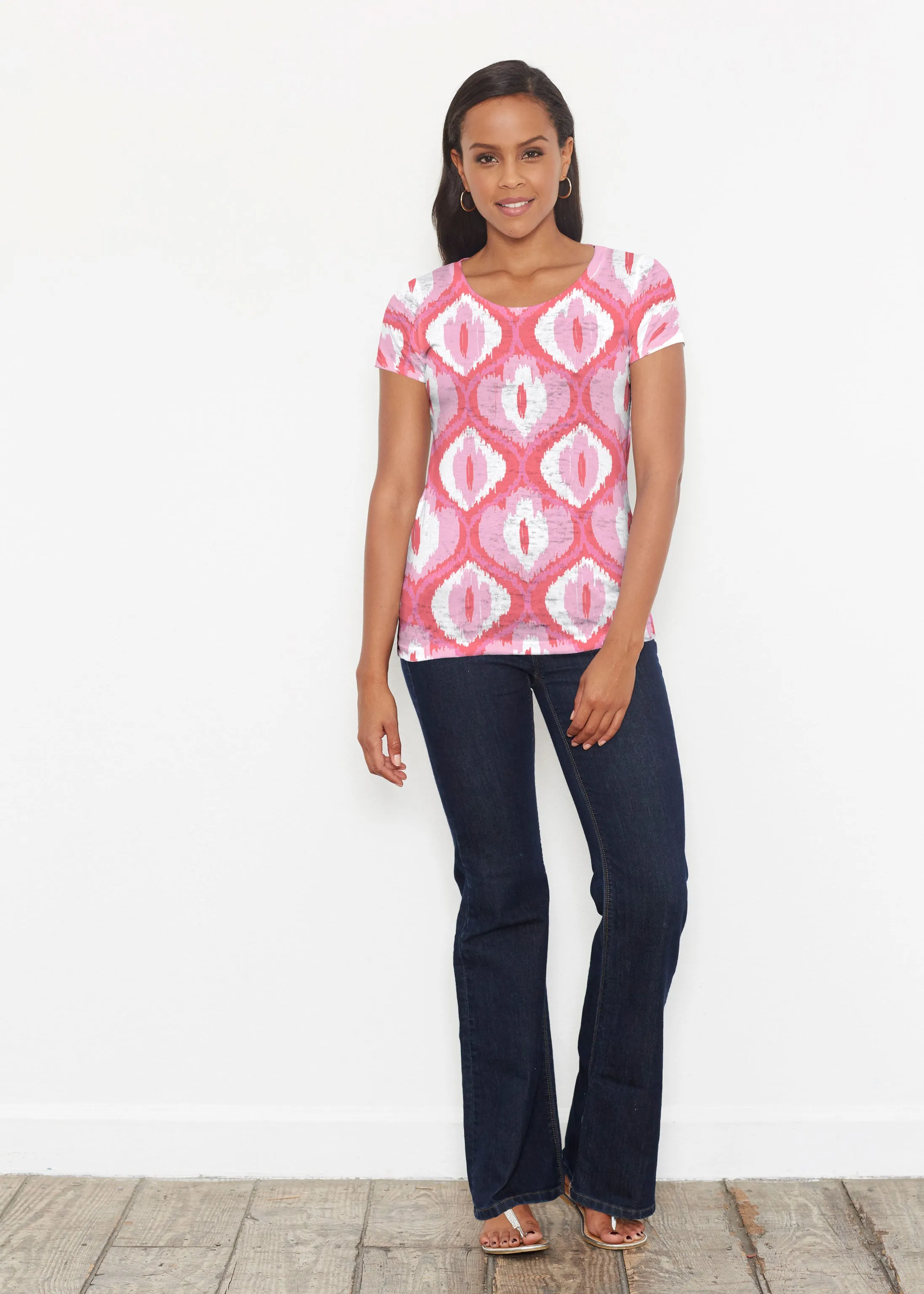 Ikat Buds Red/Pink (8096) ~ Short Sleeve Scoop Shirt