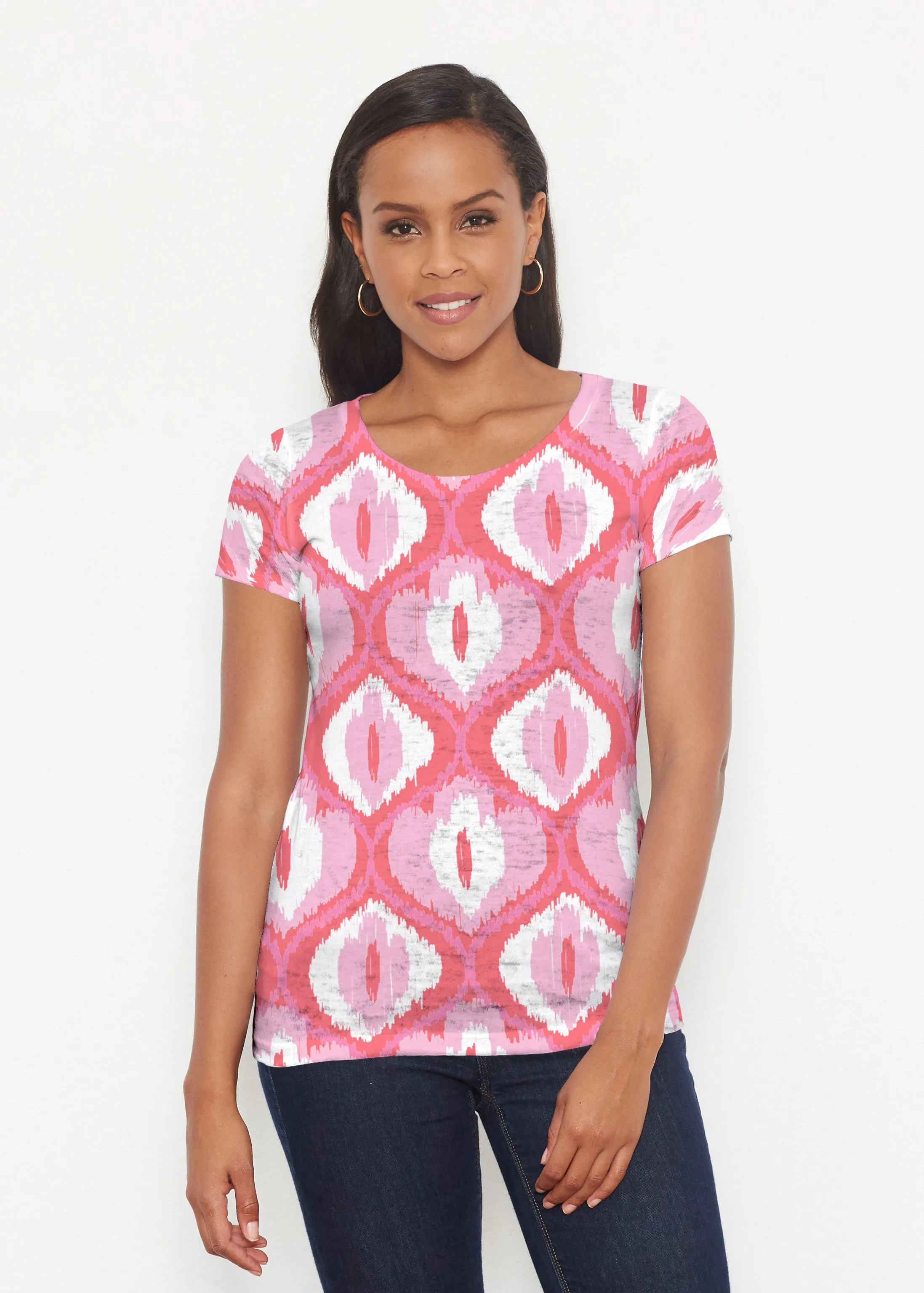 Ikat Buds Red/Pink (8096) ~ Short Sleeve Scoop Shirt