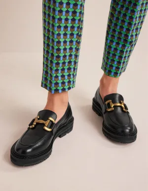 Iris Loafer mit breiter Sohle und Trensendetail-Schwarz Boxcalf-Leder