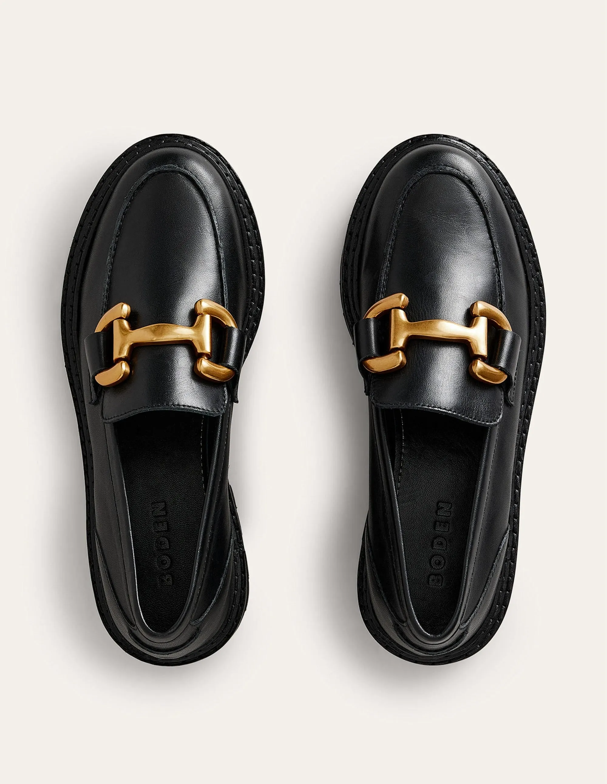 Iris Loafer mit breiter Sohle und Trensendetail-Schwarz Boxcalf-Leder