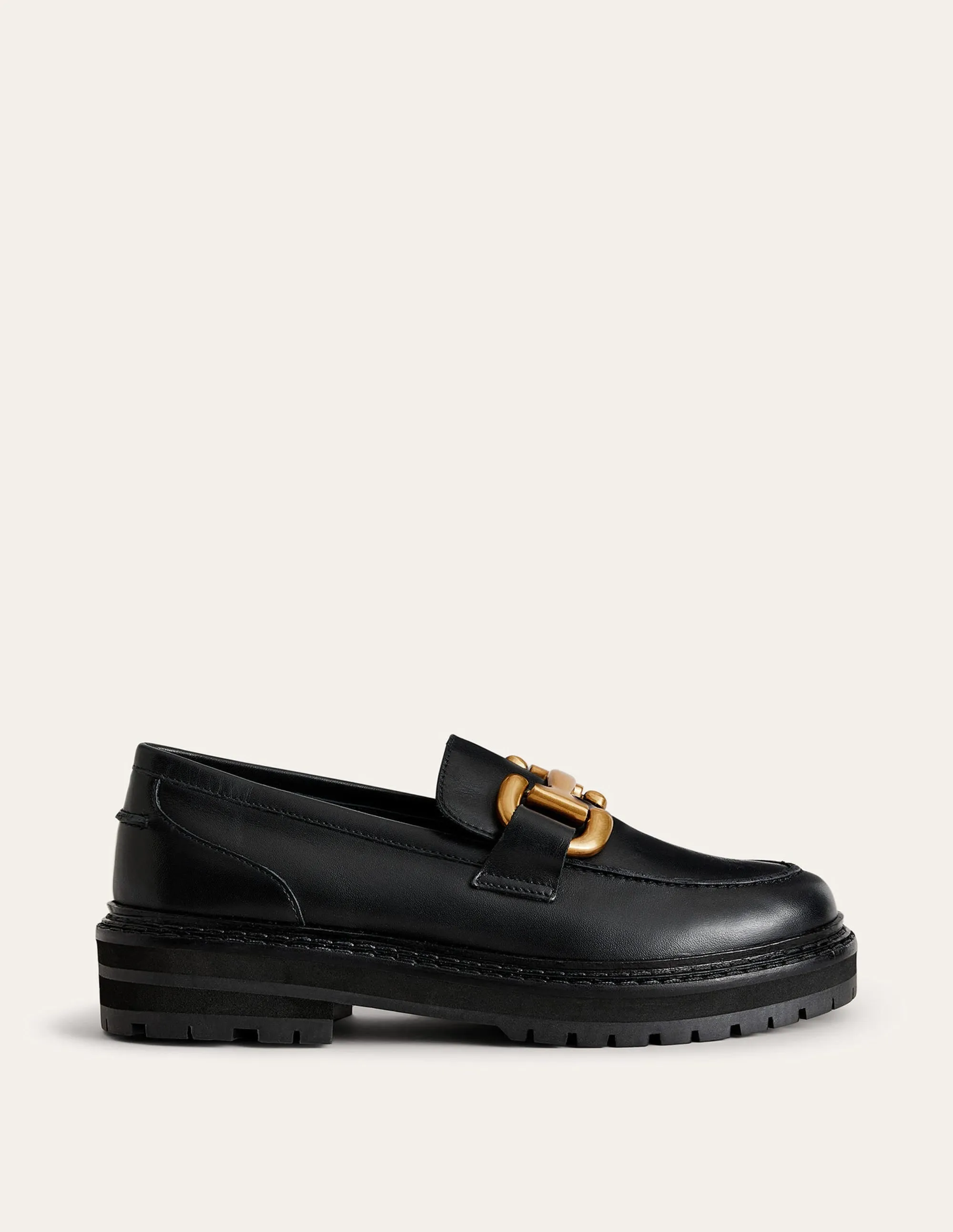 Iris Loafer mit breiter Sohle und Trensendetail-Schwarz Boxcalf-Leder