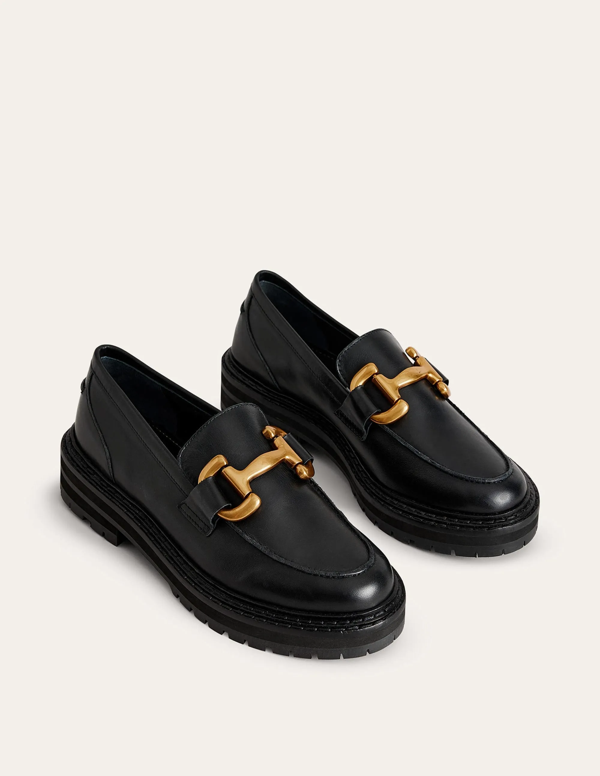 Iris Loafer mit breiter Sohle und Trensendetail-Schwarz Boxcalf-Leder