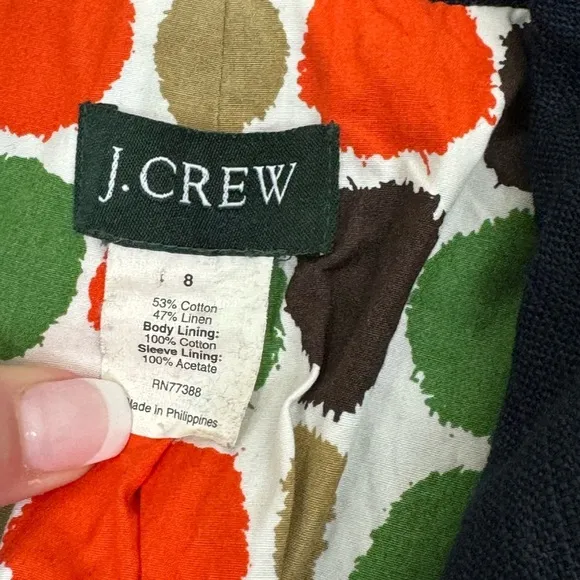 J. Crew Linen School Boy Dark Navy Blue Blazer Jacket 8