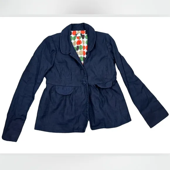 J. Crew Linen School Boy Dark Navy Blue Blazer Jacket 8