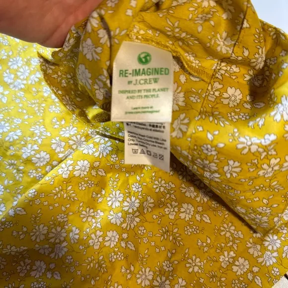 J.Crew Yellow High Neck Liberty Print Floral Ruffle Self Tie 100% Cotton Size XS