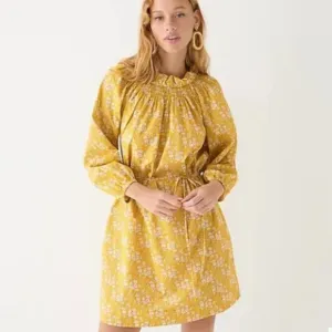 J.Crew Yellow High Neck Liberty Print Floral Ruffle Self Tie 100% Cotton Size XS