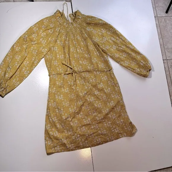 J.Crew Yellow High Neck Liberty Print Floral Ruffle Self Tie 100% Cotton Size XS