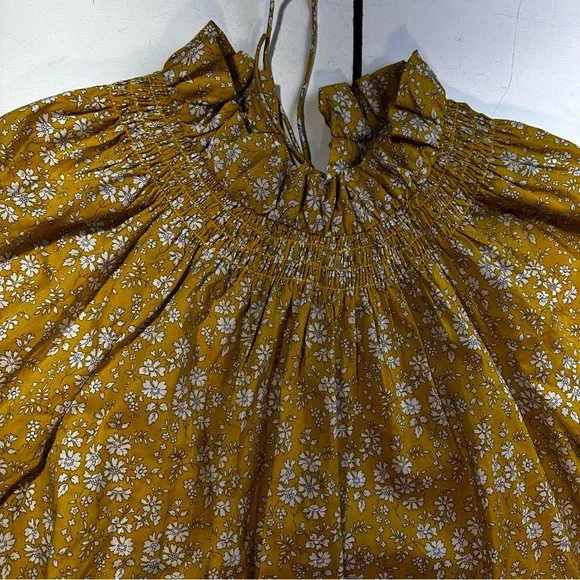 J.Crew Yellow High Neck Liberty Print Floral Ruffle Self Tie 100% Cotton Size XS