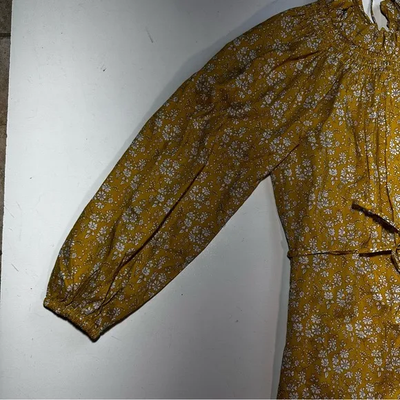 J.Crew Yellow High Neck Liberty Print Floral Ruffle Self Tie 100% Cotton Size XS