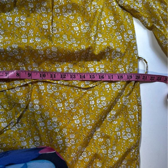 J.Crew Yellow High Neck Liberty Print Floral Ruffle Self Tie 100% Cotton Size XS