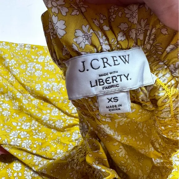 J.Crew Yellow High Neck Liberty Print Floral Ruffle Self Tie 100% Cotton Size XS