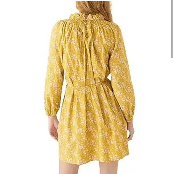J.Crew Yellow High Neck Liberty Print Floral Ruffle Self Tie 100% Cotton Size XS
