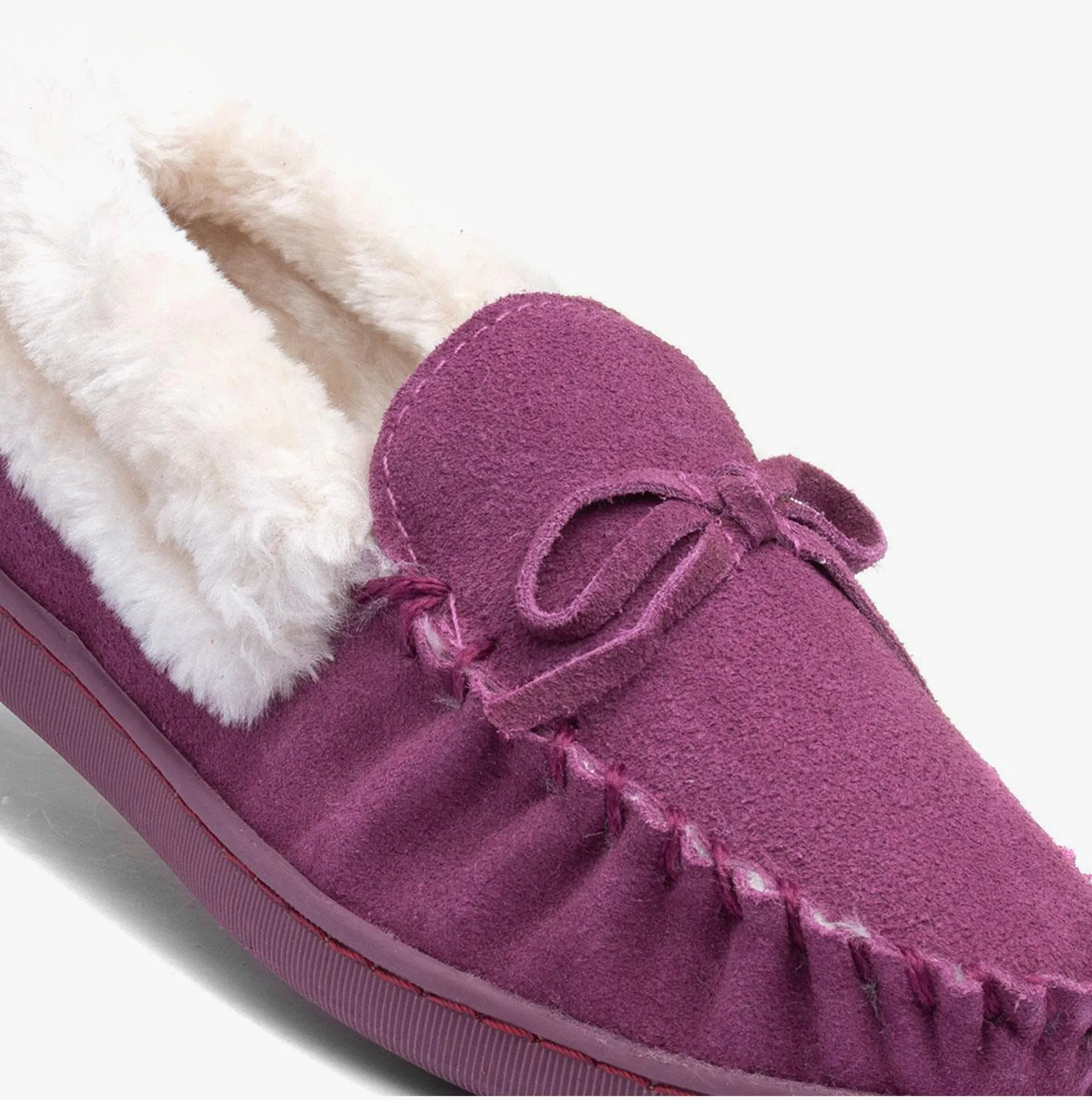 Jo & Joe MULL Womens Suede Moccasin Slippers Dark Pink