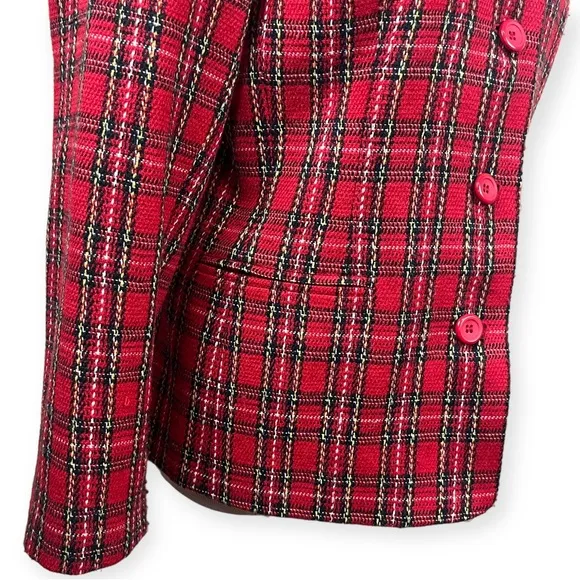 JOAN LESLIE Vintage Red Plaid Blazer Jacket Womens 8 Petite Holiday 1980 Acrylic