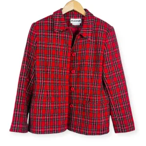 JOAN LESLIE Vintage Red Plaid Blazer Jacket Womens 8 Petite Holiday 1980 Acrylic