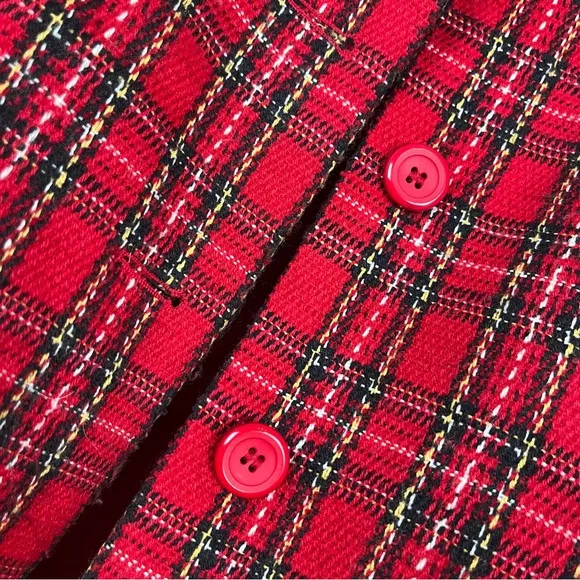 JOAN LESLIE Vintage Red Plaid Blazer Jacket Womens 8 Petite Holiday 1980 Acrylic