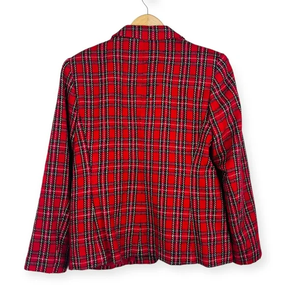 JOAN LESLIE Vintage Red Plaid Blazer Jacket Womens 8 Petite Holiday 1980 Acrylic